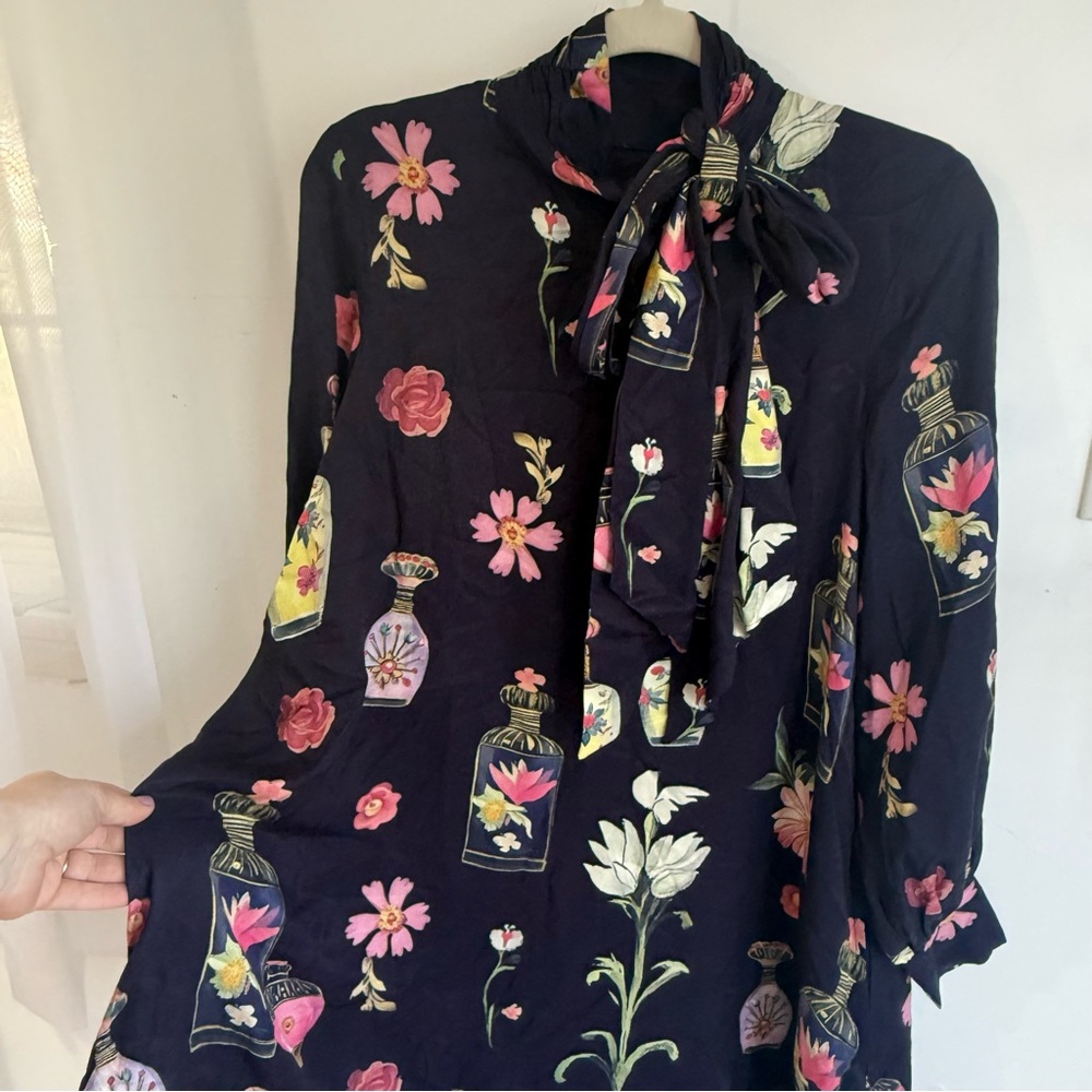 Anthropologie Maeve Caroline Tie Neck Floral Mini Dress - Picture 4 of 6